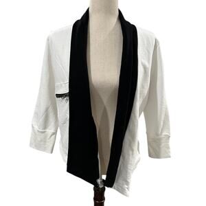 NEW NWT Chaser Black and White Open Front 3/4 Sleeve Jacket Size L